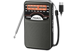 PRUNUS Portable Radio AM FM with Rechargeable Battery, Earphone Jack, Handheld Radio,...