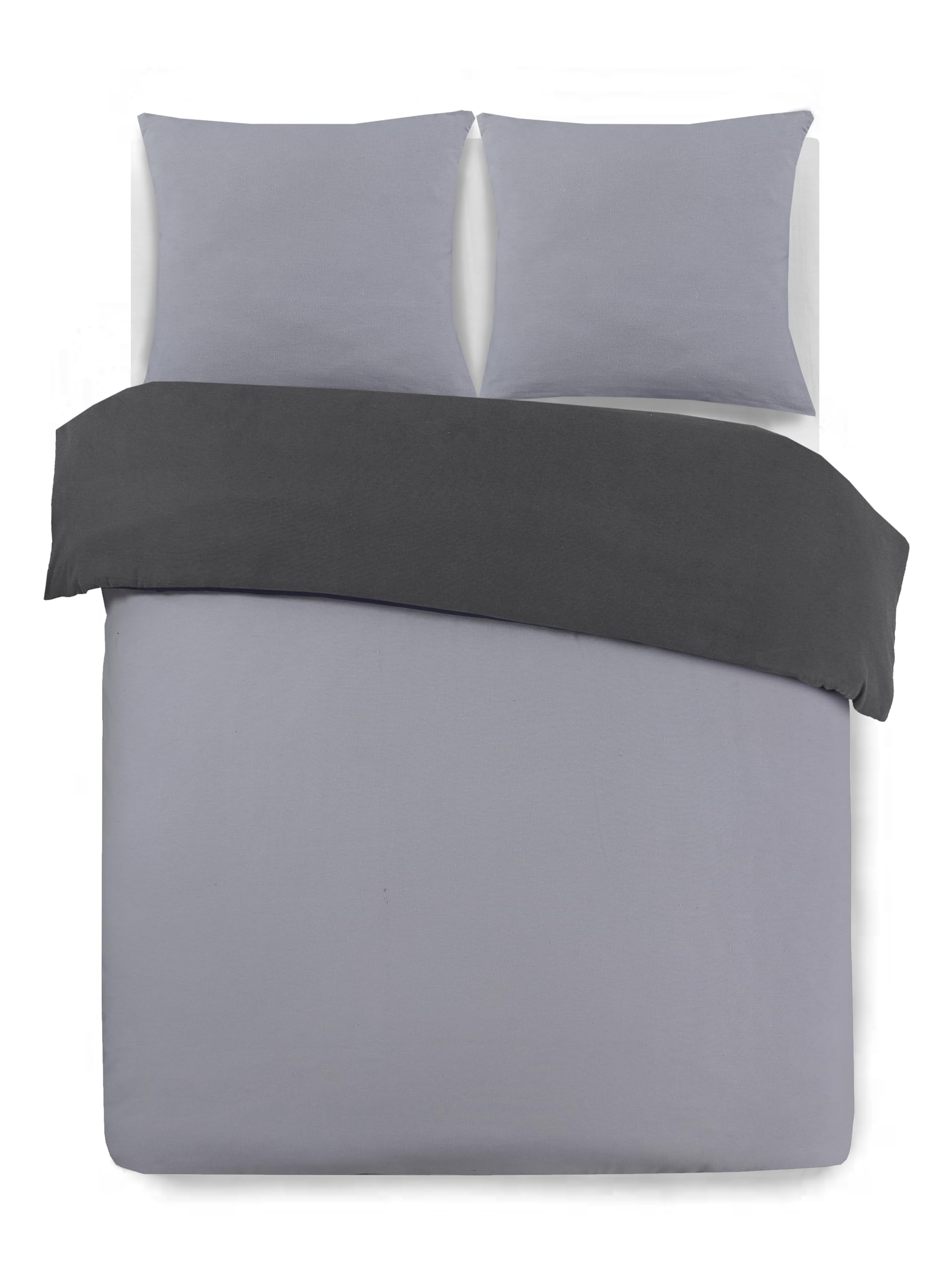 Vision - Parure Copripiumino in Flanella Antracite/Grigio - Reversibile - Copripiumino 200 x 200 cm con 2 federe assortite 65 x 65 cm - 100% Cotone Flanella