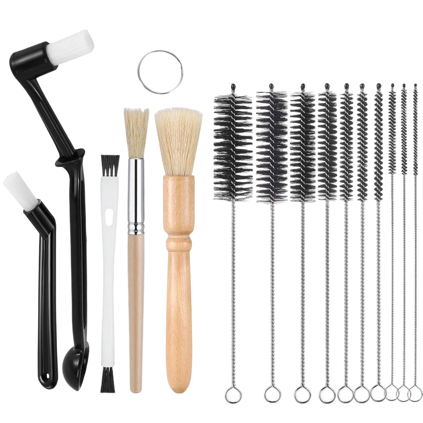 Dexpally 15 Pcs Coffee Machine Cleaning Brush Set Espresso Grinder Brushes Wood Handle & Thin Pipe Cleaning for Coffee Machine Shop Barista Accessories and Kitchen Cleaner Tools