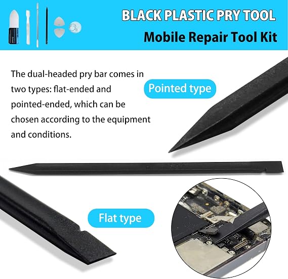 Mobile Cell Phone Repair Tools Kit 7 Pieces Antistatic Spudger Plastic & Metal Pry Opening Tool Set for Smartphone Laptop Electronics Repairing Hand Tool Black Stick Prying Tools