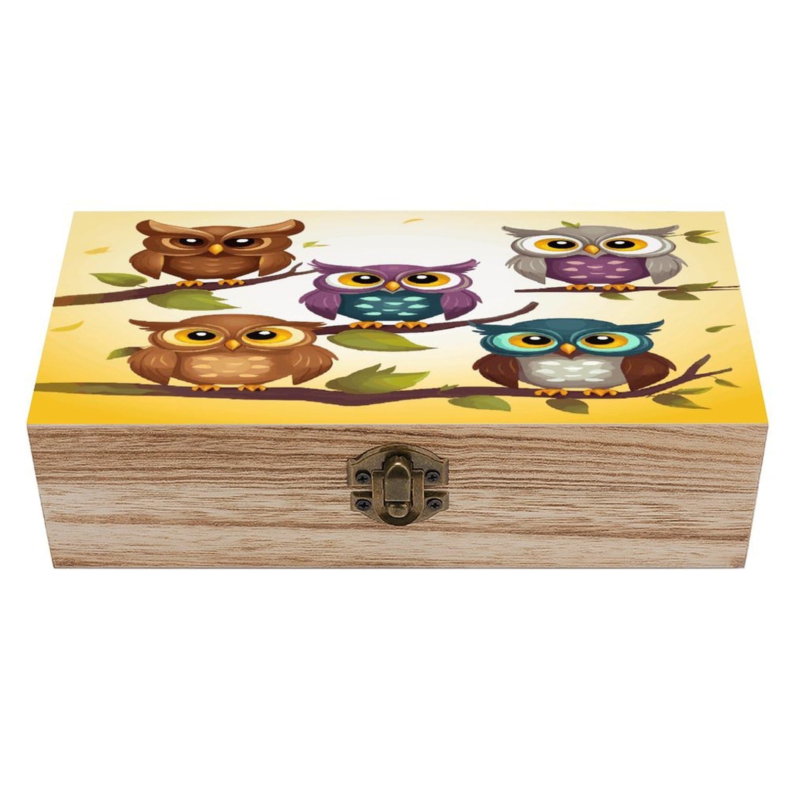 VstaDank Owls Birds Wooden Storage Box with Hinged Lid Natural Wooden Box Beautifully Keepsake Boxes Vintage Wood Boxes Jewelry Organizer Trinket Storage Chest Unique Gift