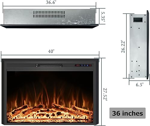 Miniatura 3 de Rodalflame Insertos eléctricos para chimenea con pantalla táctil y control remoto, temporizador, 7501500 W, negro, 28 pulgadas de ancho, 21 25