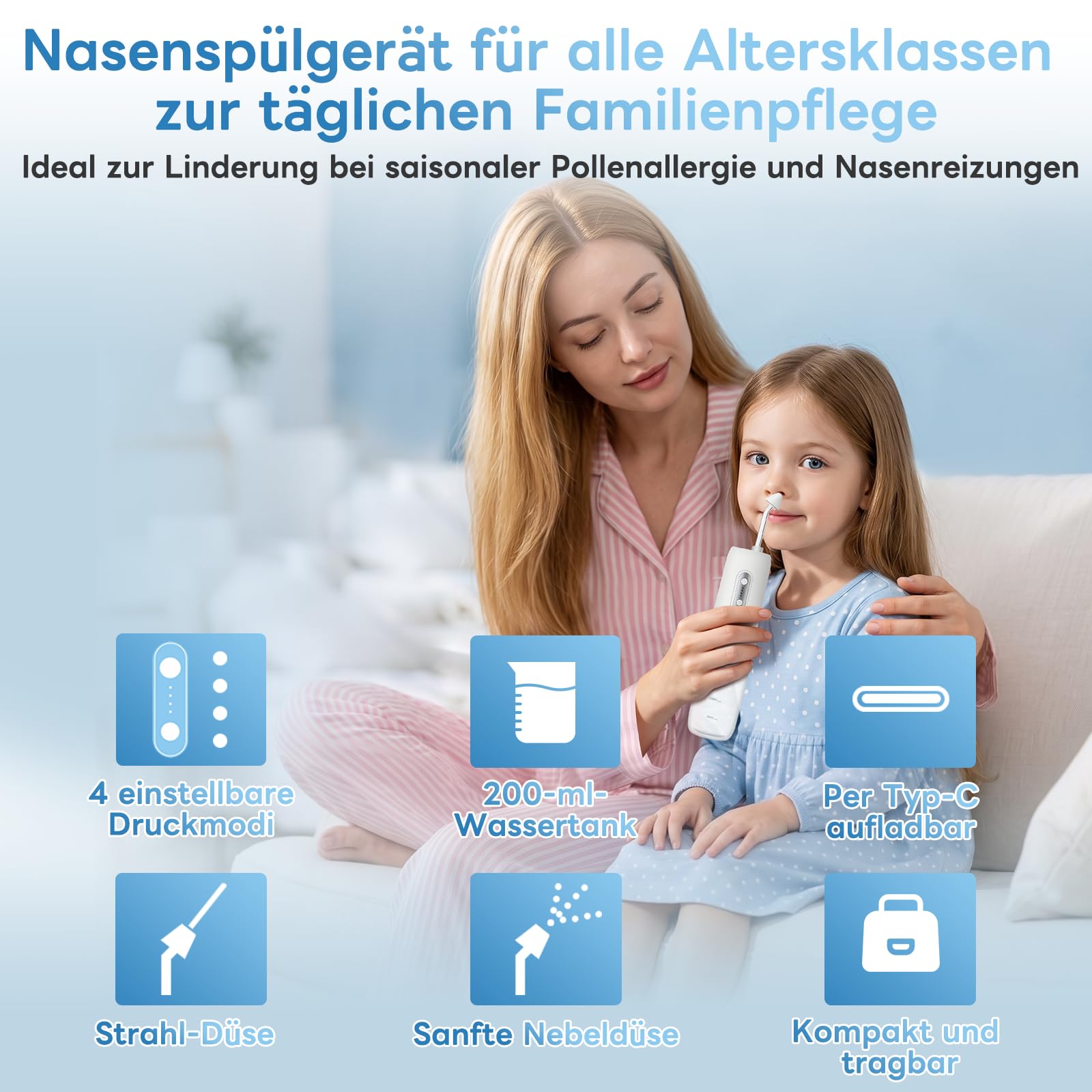 InhwRior Elektrische Nasendusche Set, pulsierender Fluss mit zwei Düsen