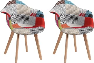 GrandCA HOME Pack de 2 sillas,sillas de Comedor Patchwork Tela de Lino Butaca, Silla de salón, sillas de recepción, Silla de Cocina (Rojo, Pack 2)