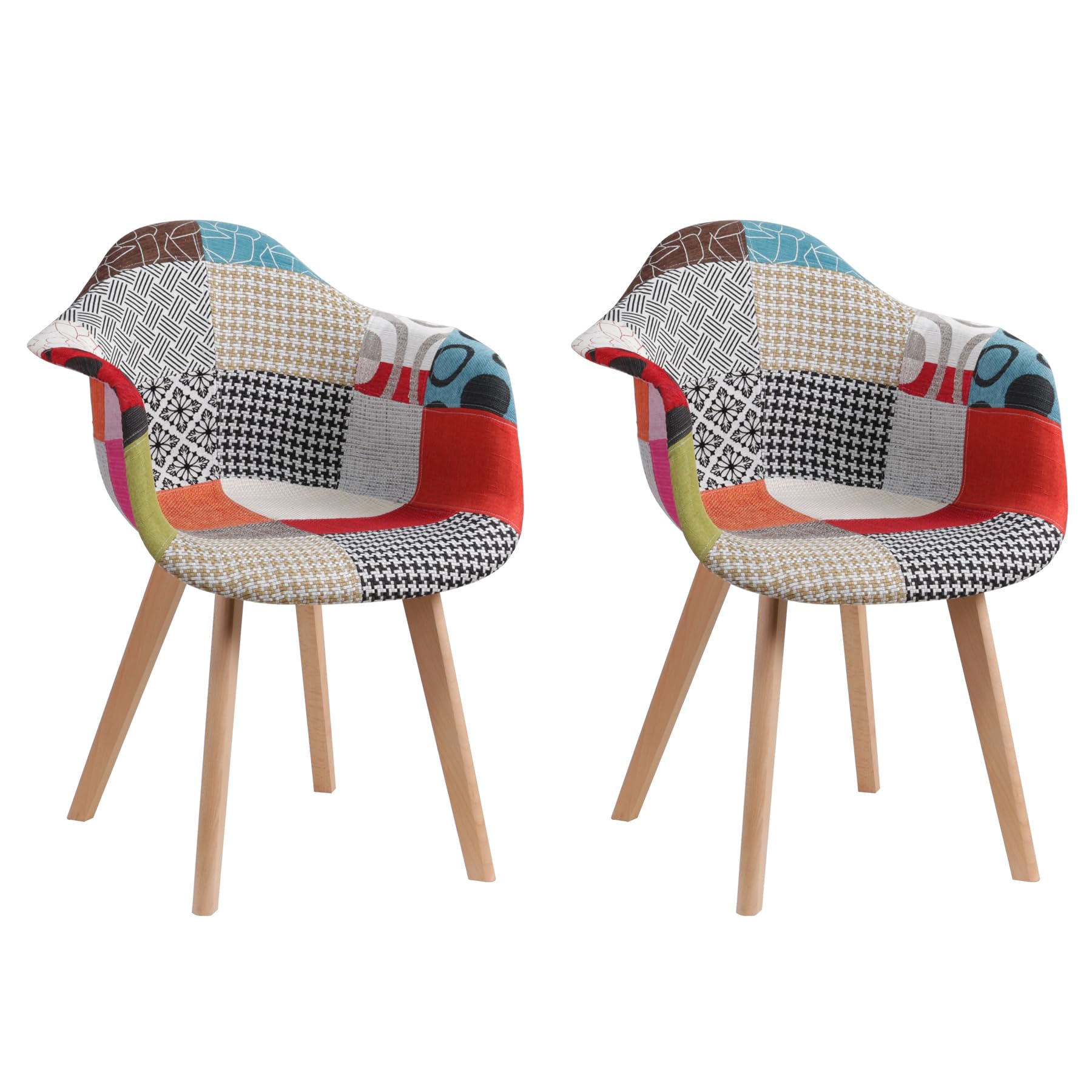 GrandCA HOME Pack de 2 sillas,sillas de Comedor Patchwork Tela de Lino Butaca, Silla de salón, sillas de recepción, Silla de Cocina (Rojo, Pack 2)