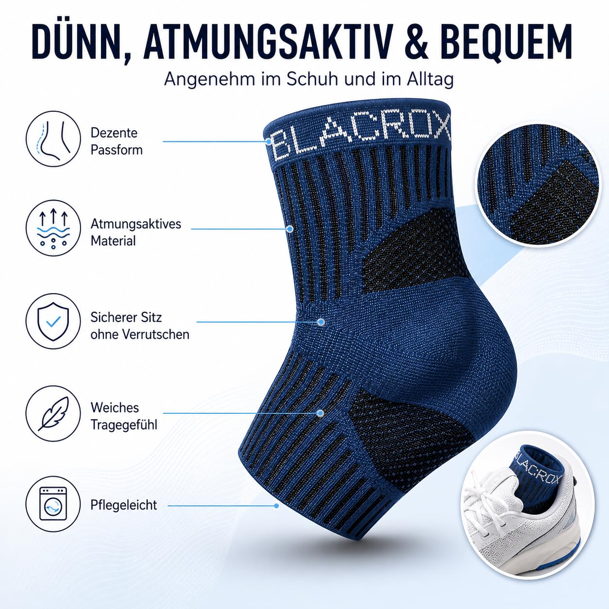 BLACKROX SPRUNGGELENKBANDAGE ANANKLE – Knöchelbandage für Damen & Herren – Fußbandage zur Stabilisierung beim Sport, Fußball, Joggen & Training – Blau/Gr. M