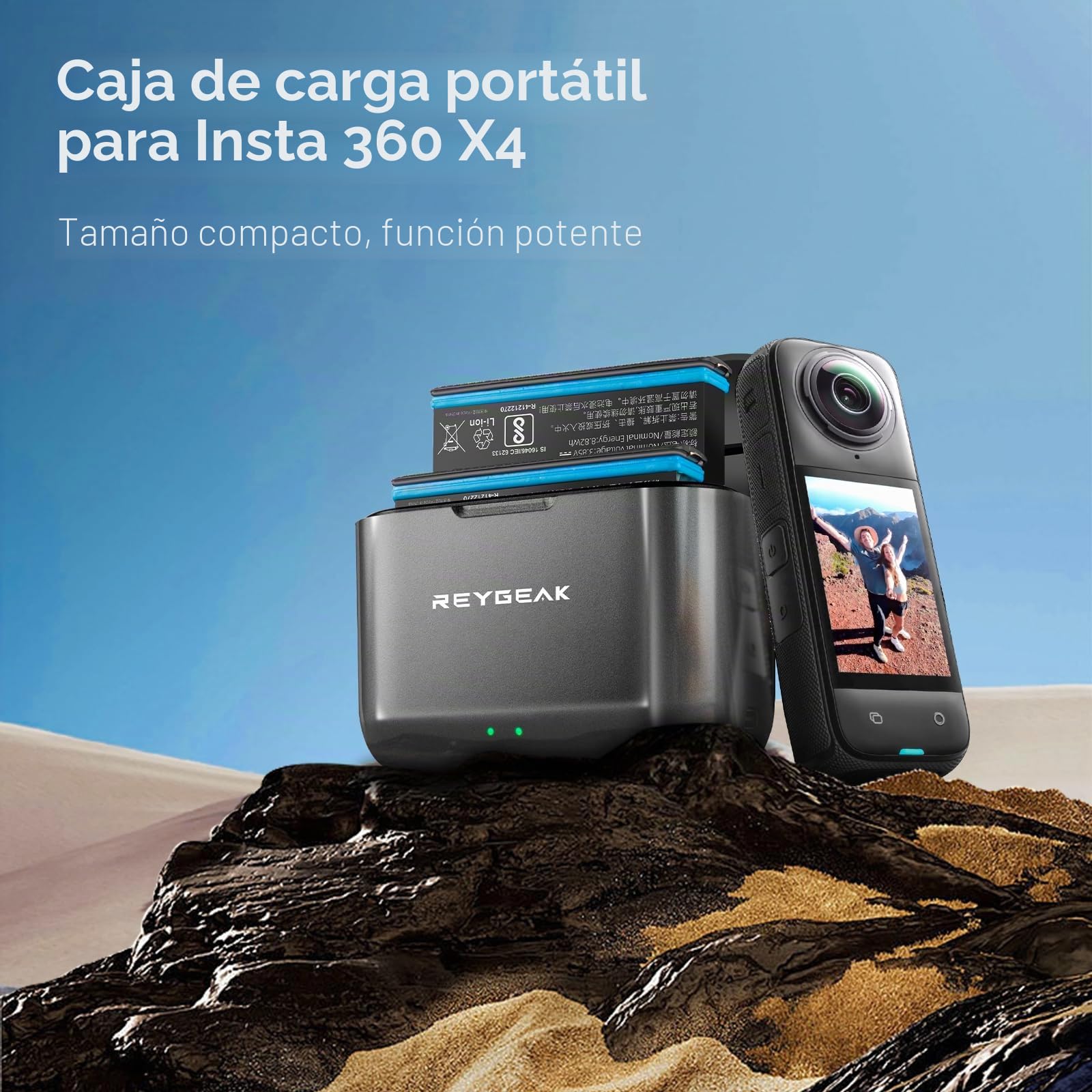 REYGEAK Batería y cargador para Insta360 X4, paquete de 2 baterías portátiles con 2 puertos de carga, baterías recargables de 2500 mAh solo para Insta360 x4