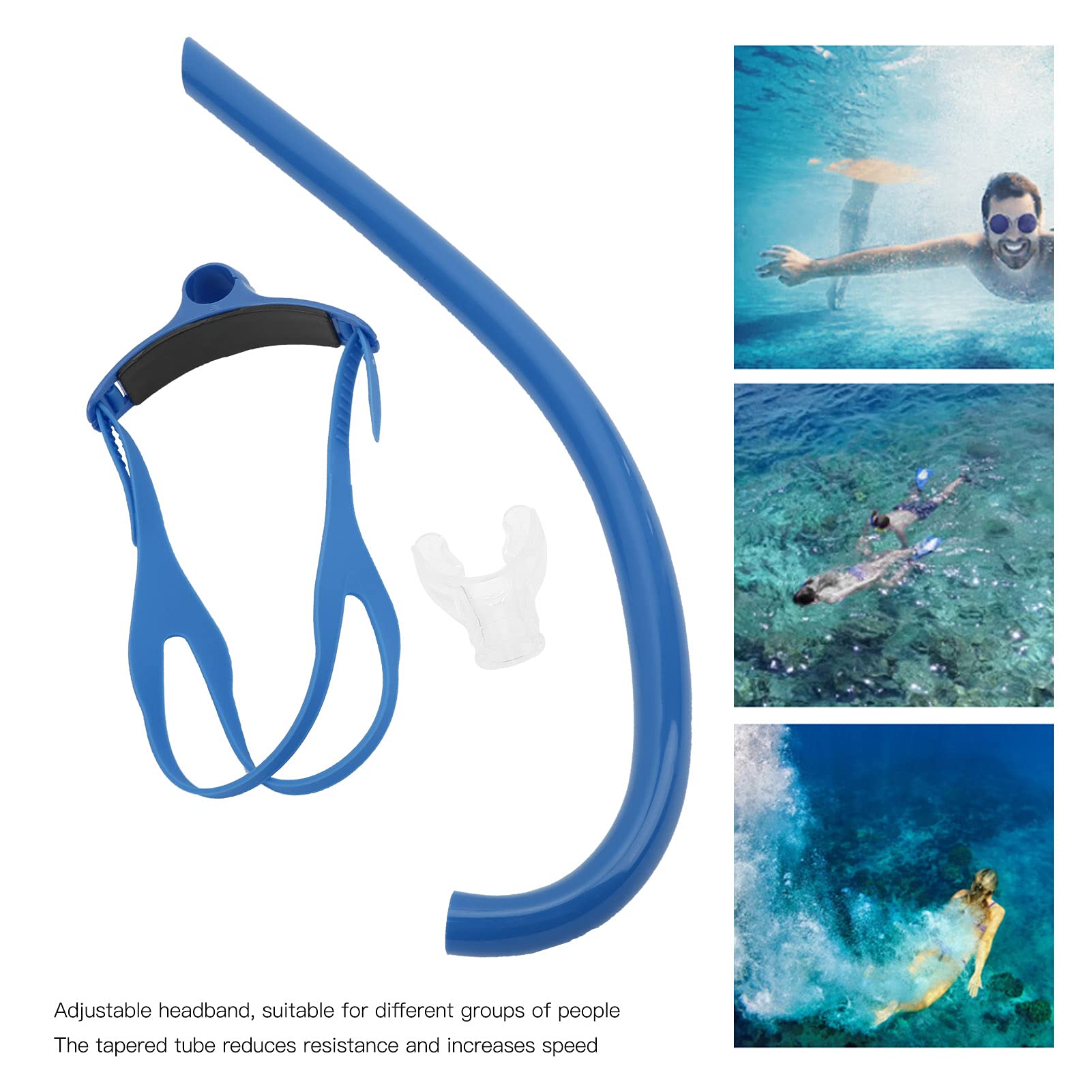 Swim Snorkel for Lap Swimming, Front Mounted Training Gear with Silicone Mouthpiece Snorkel Gear Swimming Training Equipment (Blue)