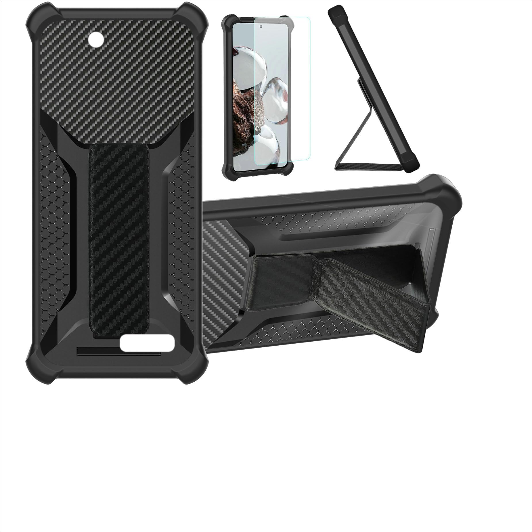 AroepurtCase Compatible for G-MEE PLAY PRO Phone Case Cover [with Tempered Glass Screen Protector] Hybrid Case [Folding Support Magnetic] [Frosted anti-fingerprint] Black