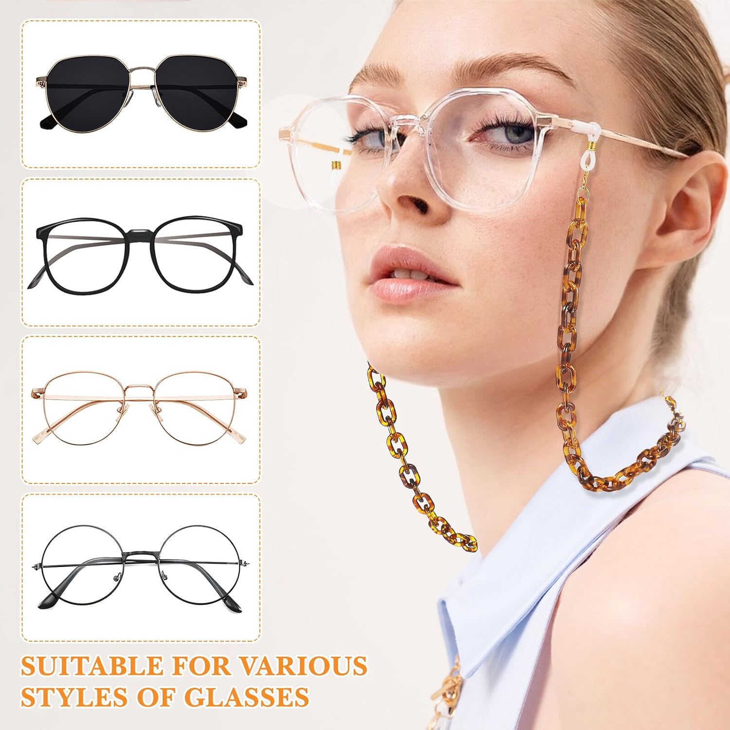 Alipis Acrylic Tortoise Anti-drop Eyeglass Chain Beaded Glasses Retainer Strap for Women and Men, Non-slip Leopard Pattern Eyewear Holder Suitable for Daily Use and Outdoor Activities