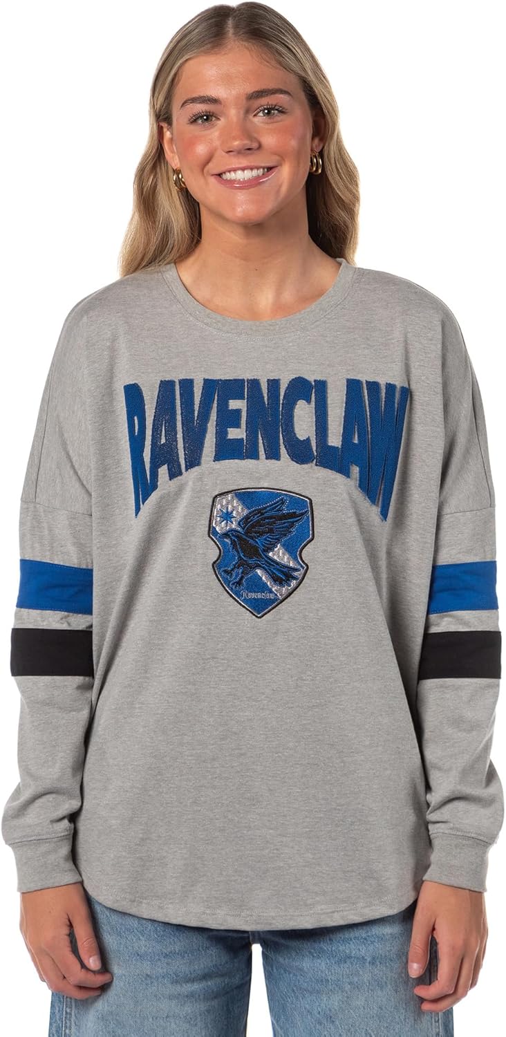 Harry Potter Women's Hogwarts Four Houses Crest Varsity Jersey Adult Junior's Long Sleeve T-Shirt