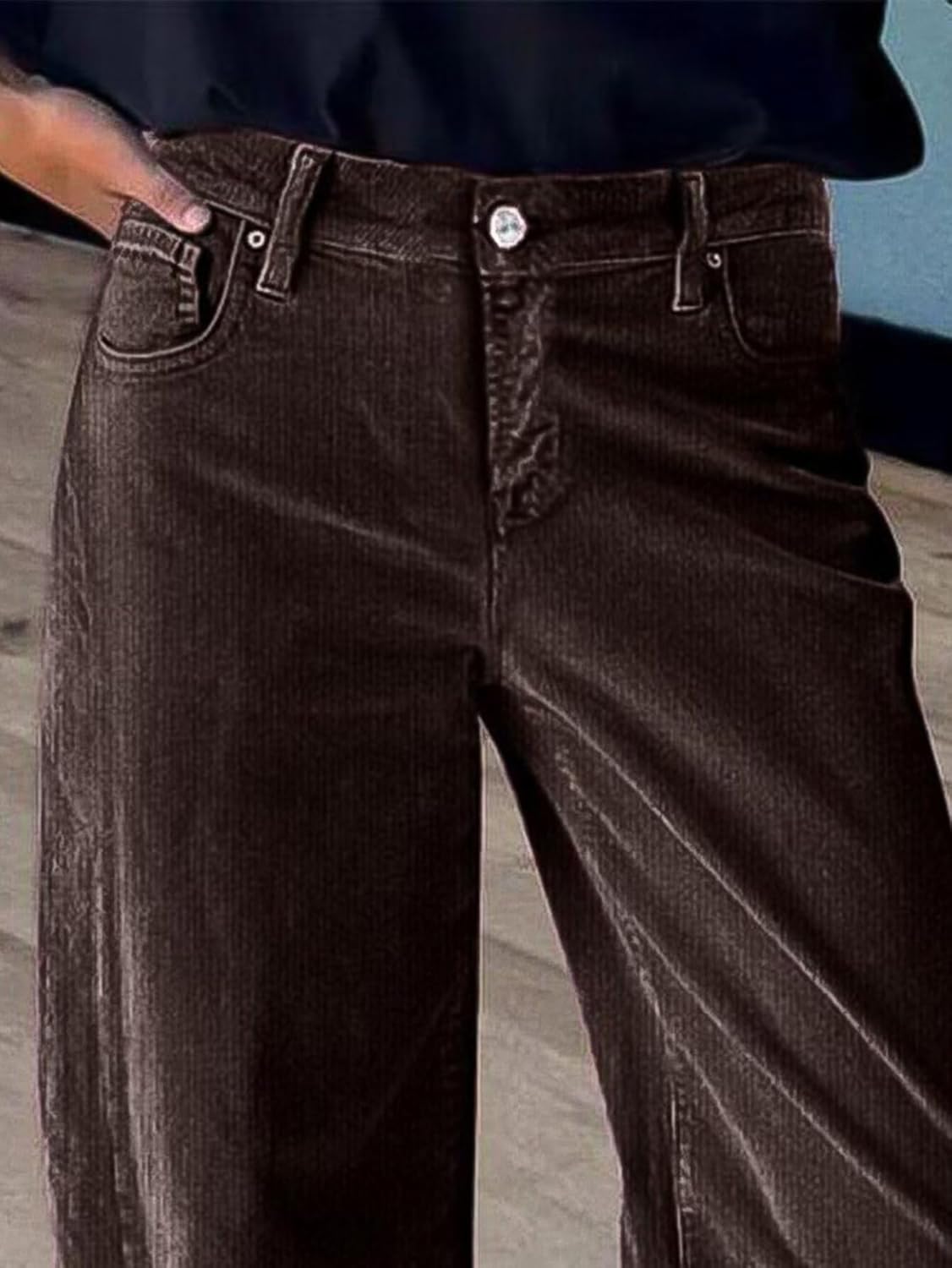 Flamingals Wide Leg Jeans for Women Mid Waist Baggy Stitch Decor Denim Washed Pants Without Belt