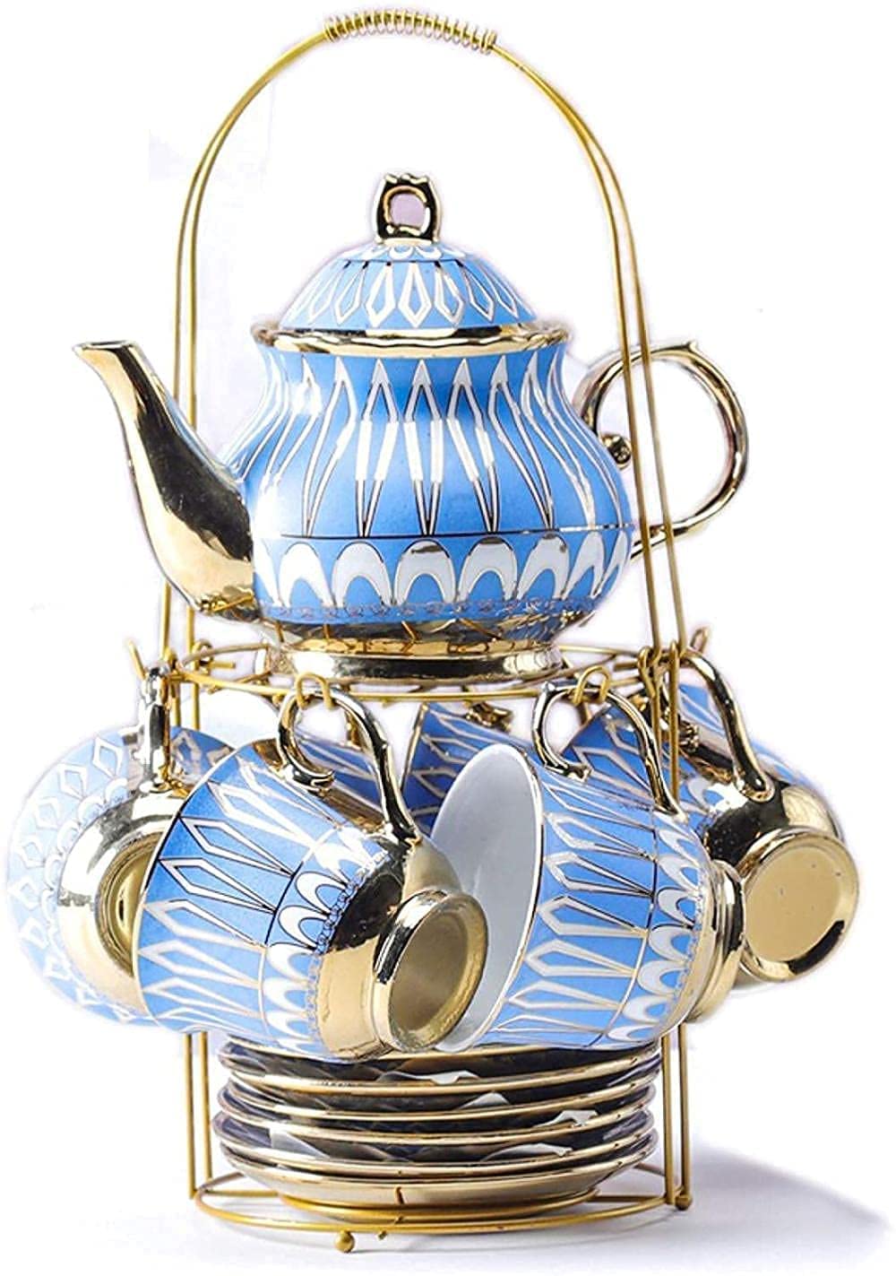 Sjdopulse Gold Court Style Teapot Japanese, Royal British Porcelain Tea Sets Of 6 Tea Cups And Saucers Ceramic Tea Service For Adults Porcelain Afternoon Tea Coffee
