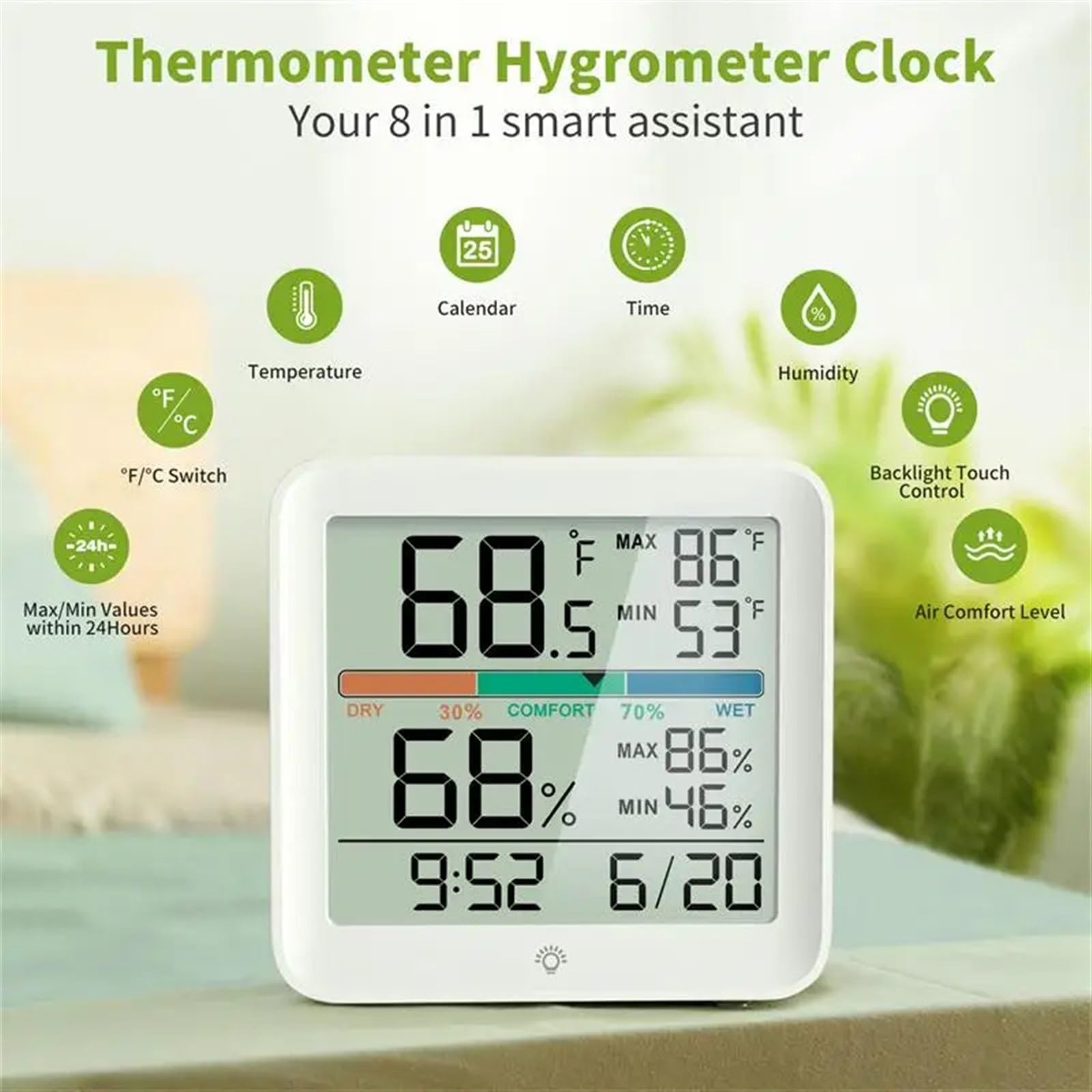 Cyfrowy higrometr do wnętrz, Termometr wewnętrzny Higrometr Monitor temperatury pokojowej Miernik wilgotności Stacja pogodowa Biała