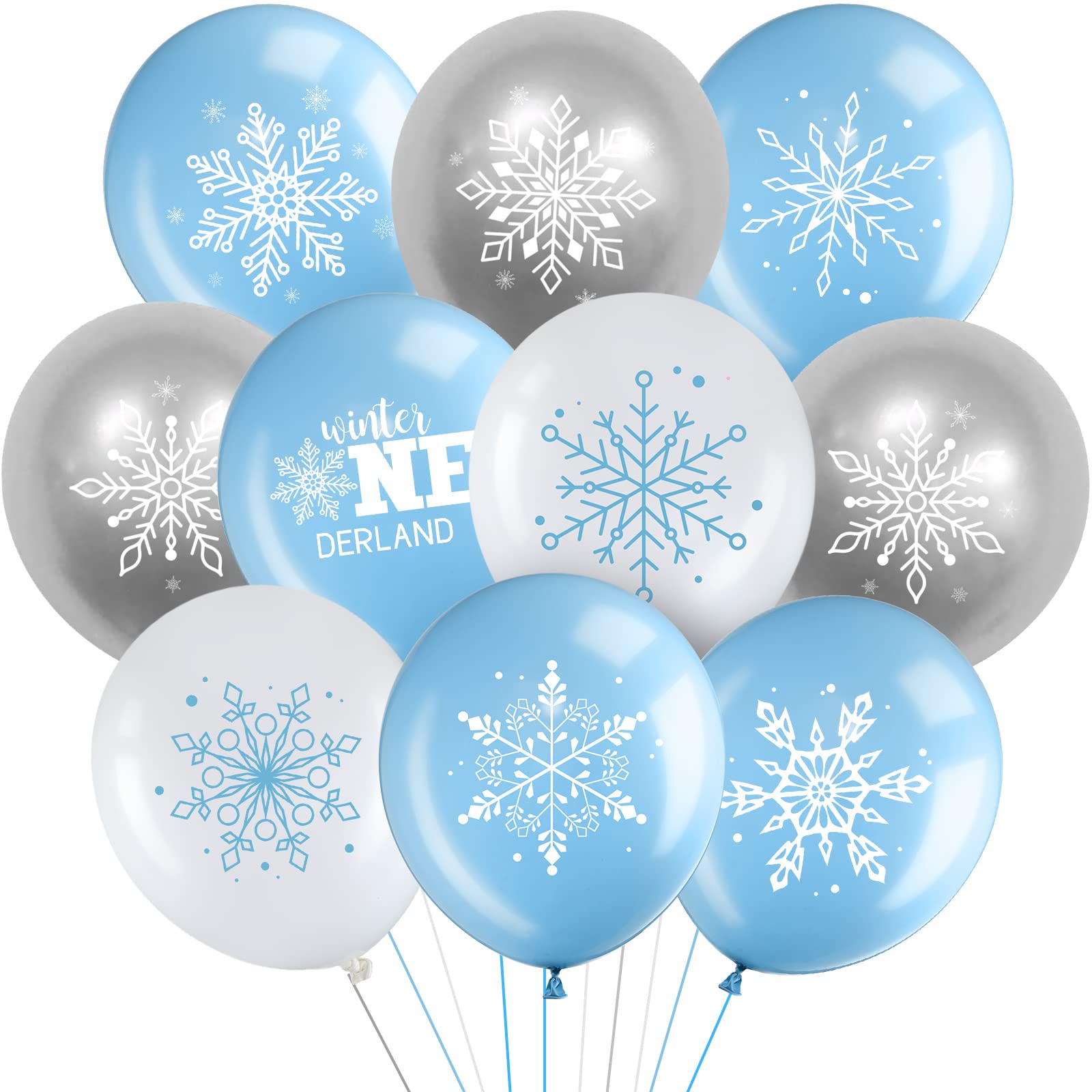 Suilung 45 Pcs Snowflake Balloons Winter Wonderland Frozen Onederland First Birthday Party Decorations for Christmas Baby Shower Wedding Decor (Blue,