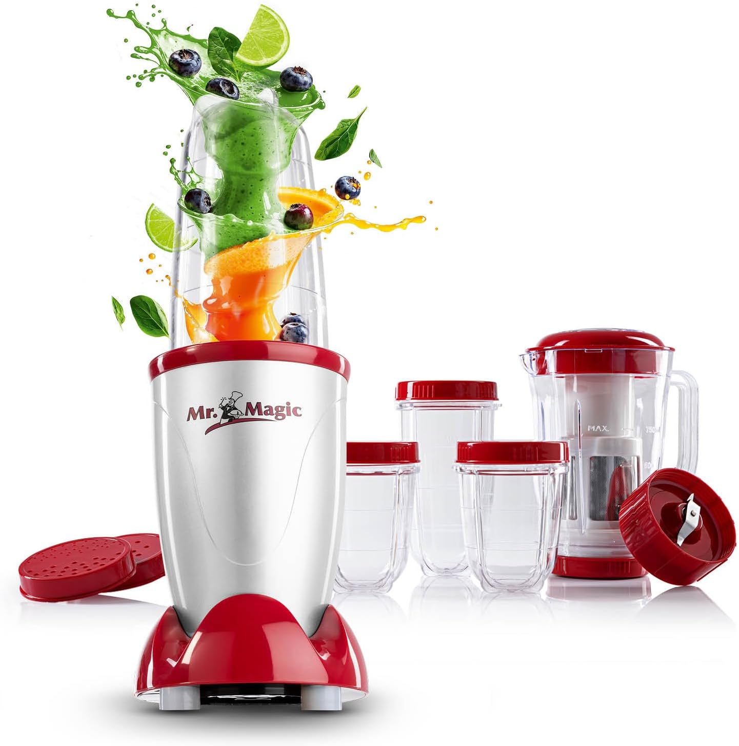 GOURMETmaxx Mr. Magic Mixer, Smoothie Maker with XXL Accessory Pack, Stand Mixer, 18 Pieces, Blender with Leak-Proof Food Storage Lids, Food Processor for Shakes, Smoothies etc.