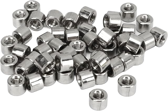 50Pcs M4 X 0.7 8 L6mm Round Coupling Nuts Stainless Steel Rod Connector Nut Female Thread Fastener for Home Decoration, Mechanical Maintenance, Equipment Repair