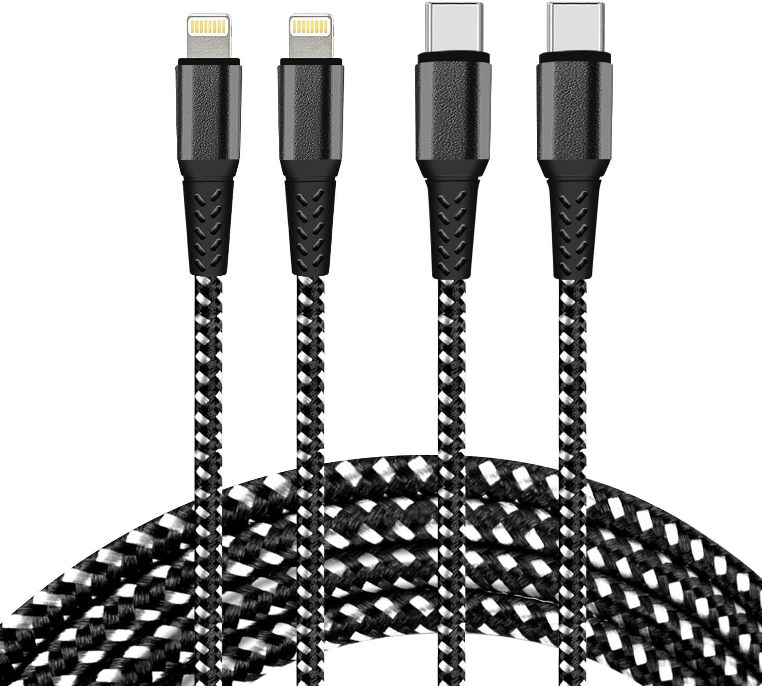 MFi Certified iPhone Charger Cable, USB C to Lightning Cable 2Pack 6FT Nylon Braided PD Fast Charging Cord Compatible with iPhone 13/12/11/Pro/Pro Max/Mini/X/XR/XS Max - Black White