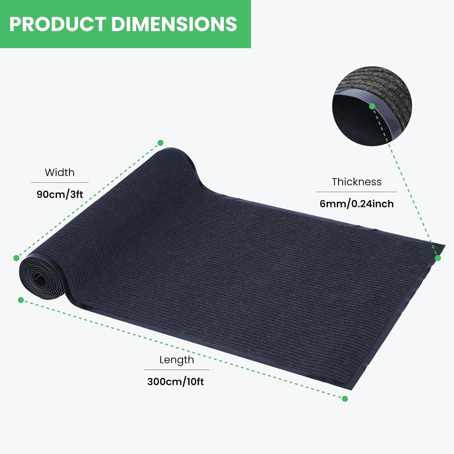 Commercial Runner Rug, 3 x 10 FT Entrance Floor Mat Area Rugs Hallway Carpet with Non-Slip PVC Backing Indoor Outdoor Home Doormat for Office Balcony Corridor Kitchen Garage (Black)