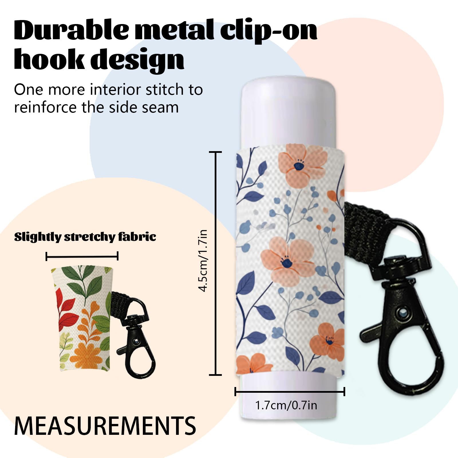 DELORIGIN 10pcs Plants Flowers Lip Balm Holder Keychain Leaves Lipstick Sleeves with Metel Clasp Chapstick Elastic Sleeves Lip Gloss Keychain Holder for Lip Balm Chap Stick Storage - Image 2