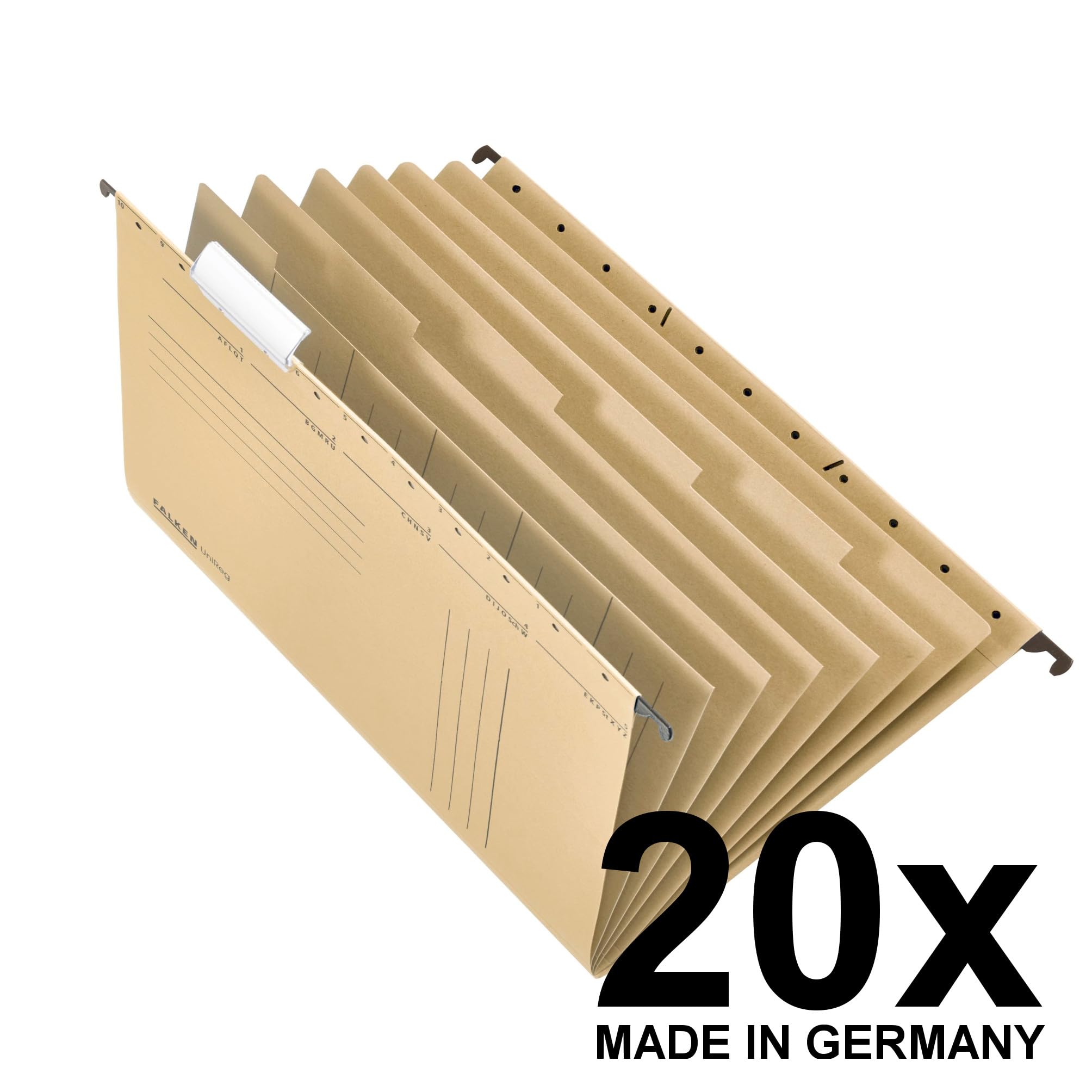 Original Falken 20er Pack Projektmappe und Personalmappe UniReg. Made in Germany. Aus Recycling-Karton für DIN A4 seitlich offen braun Blauer Engel Personalakte Personalhefter