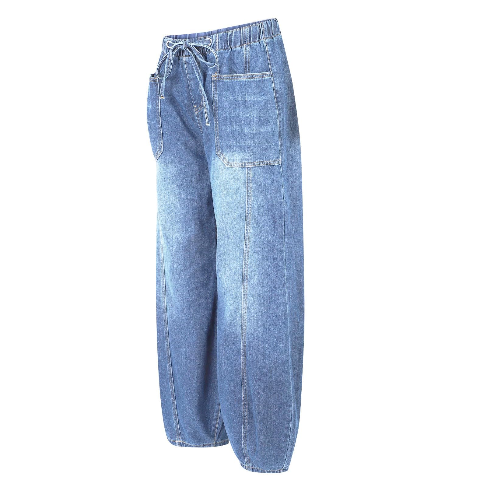 Jeans Donna Elasticizzati Jeans Vita Alta Larghi Gamba Larga Pantaloni Baggy Casual Leggeri Comodi Pantaloni Denim Elasticizzati Curvy Con Tasche Tempo Libero Streetwear Eleganti Palazzo Hiphop