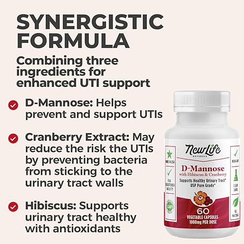 Miniatura 4 de NewLife Naturals D Cápsulas de manosa Suplemento de arándano Infección del tracto urinario UTI 1400 mg Dmannose Arándano Hibisco Flor 120 cápsulas