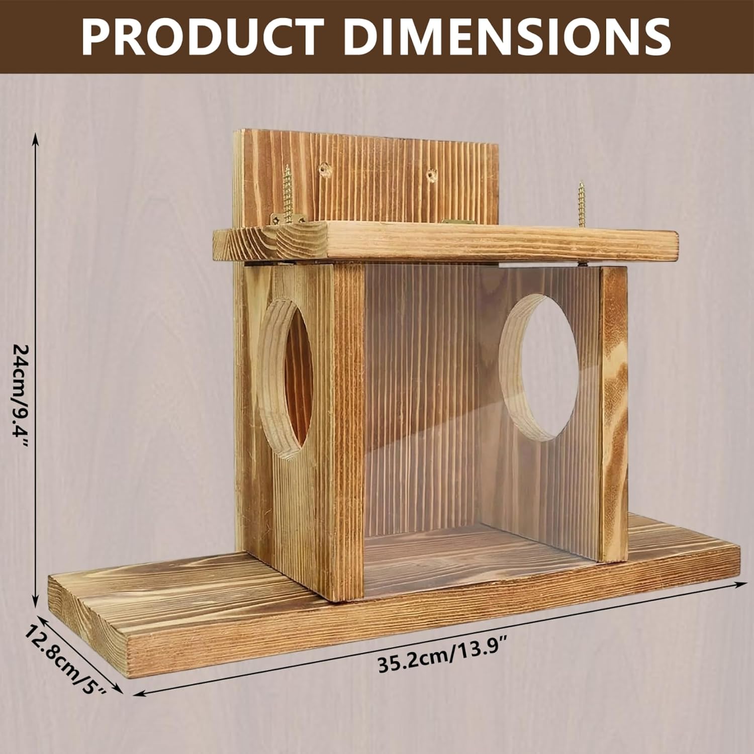 Squirrel Feeders for Outside, Wooden Flip-Top Squirrel Box with Clear Window Weatherproof Nut Bar Chipmunk Feeder for Wood Deck, Tree, Fence, 14x5x9in Feeders for Outside, Feede