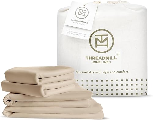 Threadmill Juego de sábanas de rayón de bambú tamaño Queen, sábanas de rayón y bambú para cama de tamaño Queen, 4 piezas, color beige, suave como la