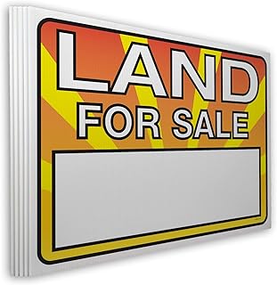 VSE | "Land For Sale" Lawn Signs | 18X24 inch CoroPlast (5 Signs) | Includes 6x24 inch Metal H-Stakes and Blue Arrow Stickers | Printed in full vibrant color for high visibility