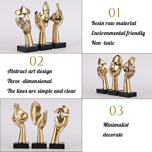 Miniatura 5 de Juego de 3 estatuas pequeñas de Thinker – Decoración del hogar de oro negro figuras de arte abstracto para estantes, sala de estar, mesa de café