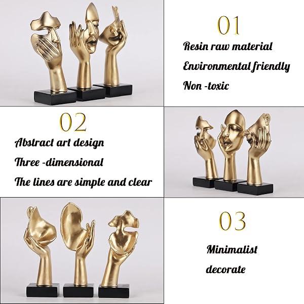 oliruim 3 PCS Thinker Statue, Golden Black Abstract Art Sculpture Modern Home Decoration Desktop Decoration Christmas New Year Gift (3 Pcs Gold) - 5