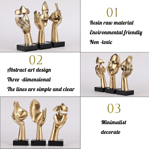 3 PCS Thinker Statue, Golden Black Abstract Art Sculpture Modern Home Decoration Desktop Decoration Christmas New Year Gift (3 Pcs Gold)