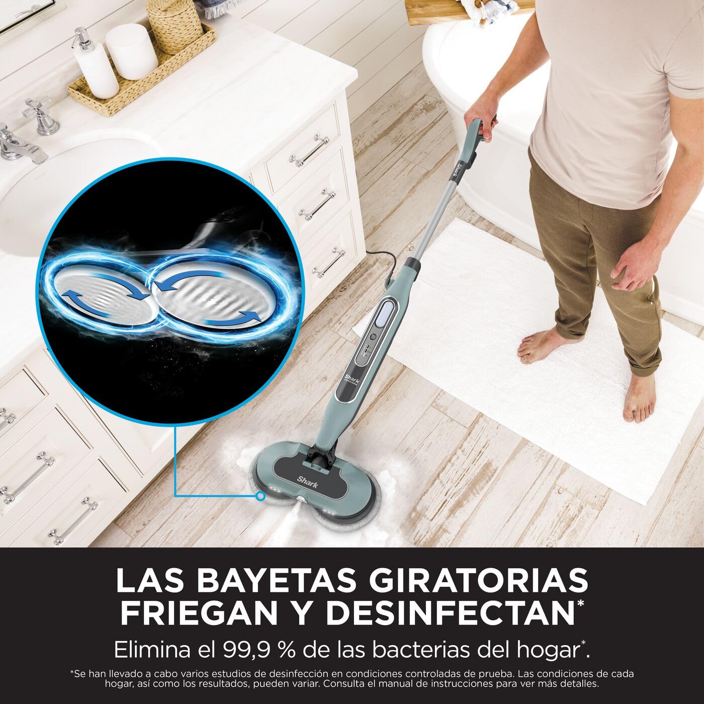 Shark Mopa de Vapor Automática con Tecnología Steam Blaster - 3 Niveles de Vapor para Eliminar Manchas y Suciedad Incrustada - Incluye 6 Bayetas Dirt Grip - Verde Salvia, S8201EUCP