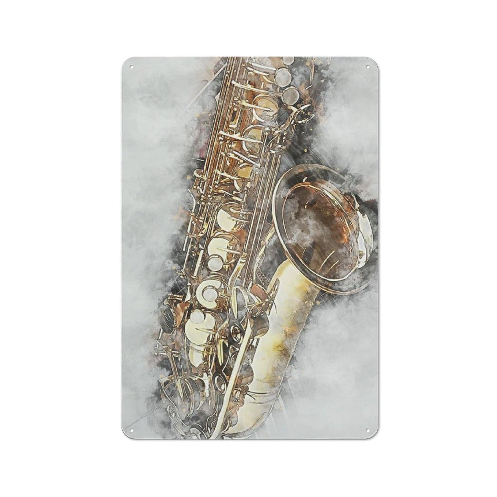 Junmoney Style-18 Metal Wall Sign 30X20cm Featuring Saxophone 2 For Café Or Restaurant, A New Home Present For Hospitality Interior Collectors