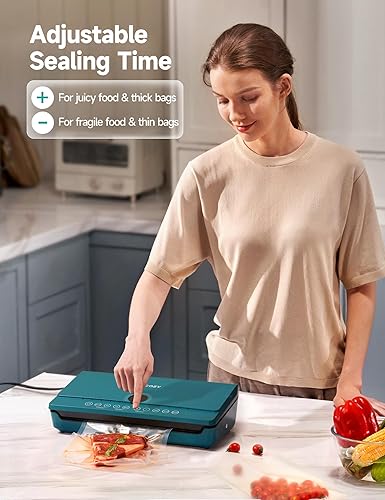 Miniatura 2 de HiCOZY Máquina selladora al vacío, sellador al vacío de alimentos con cortador integrado y almacenamiento de bolsas, máquina selladora de aire para