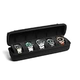 RIGICASE 5 watch travel case roll&comma; Portable watch carry case roll storage organizer box for men and women with soft foam pillows snug fit all size watches up to 60mm face