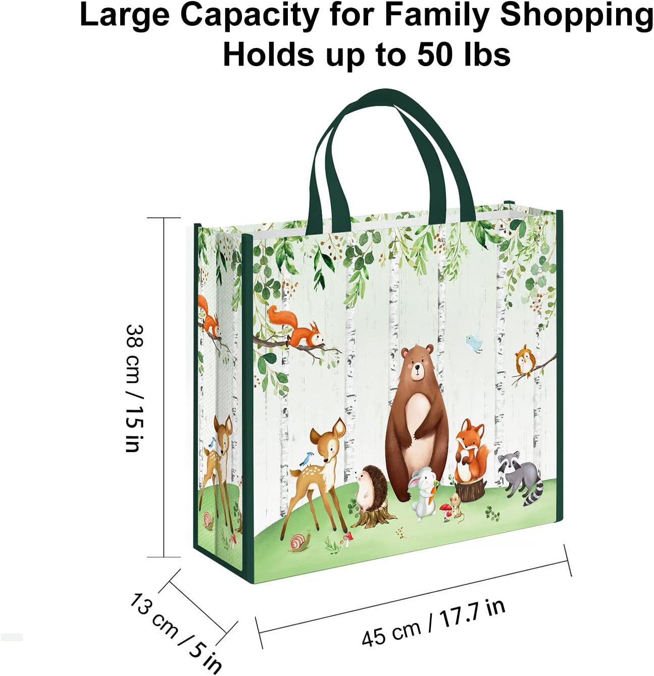 NymphFable 5 Pack Foldable Tote Bags 17.7 * 15 * 5 inches Kids Party & Reusable Candy Goodie Washable Grocery Animal Pattern Treat Shopping Bags - Image 3