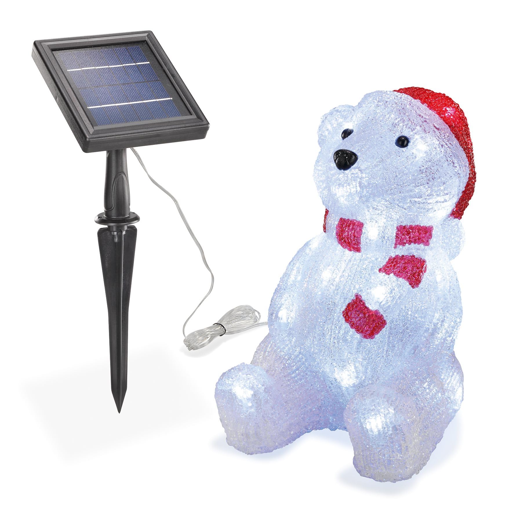 esotec Weihnachtsdeko außen, Weihnachtsfigur Garten Solar Eisbär Willy, Leuchtfigur Weihnachten, Winterdeko Garten, 30 LEDs, H=26cm 102123