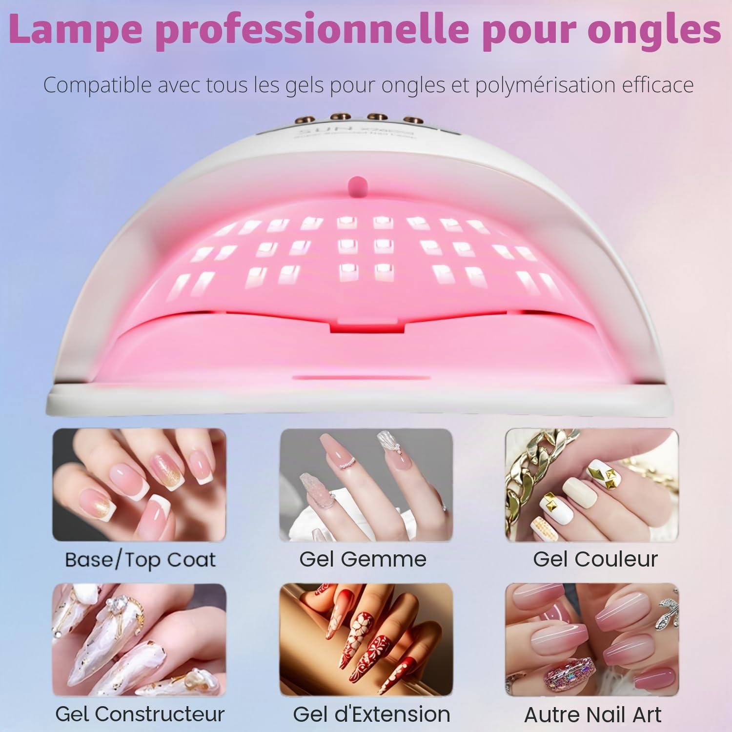 Lampe à Ongles UV LED 380W avec 81 Perles, Séchoir à Vernis Gel avec Capteur Automatique & 4 Minuteries, Professionnel pour Ongles des Mains et Pieds