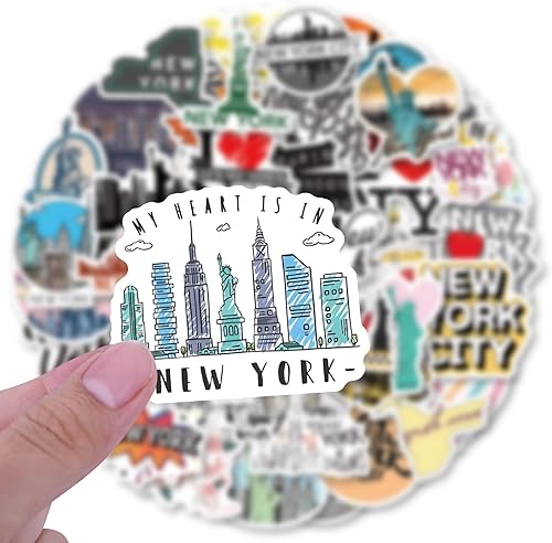 Miniatura 3 de 60 calcomanías de Nueva York – Calcomanías estéticas de vinilo impermeables para botella de agua, laptop, teléfono, patineta – para adolescentes,