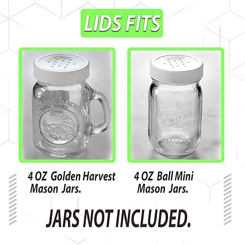 Miniatura 2 de Paquete de 6 tapas de repuesto de plástico M.E.M blancas para tarros de sal y pimienta Golden Harvest de 4 onzas y frascos pequeños Mason de bola de