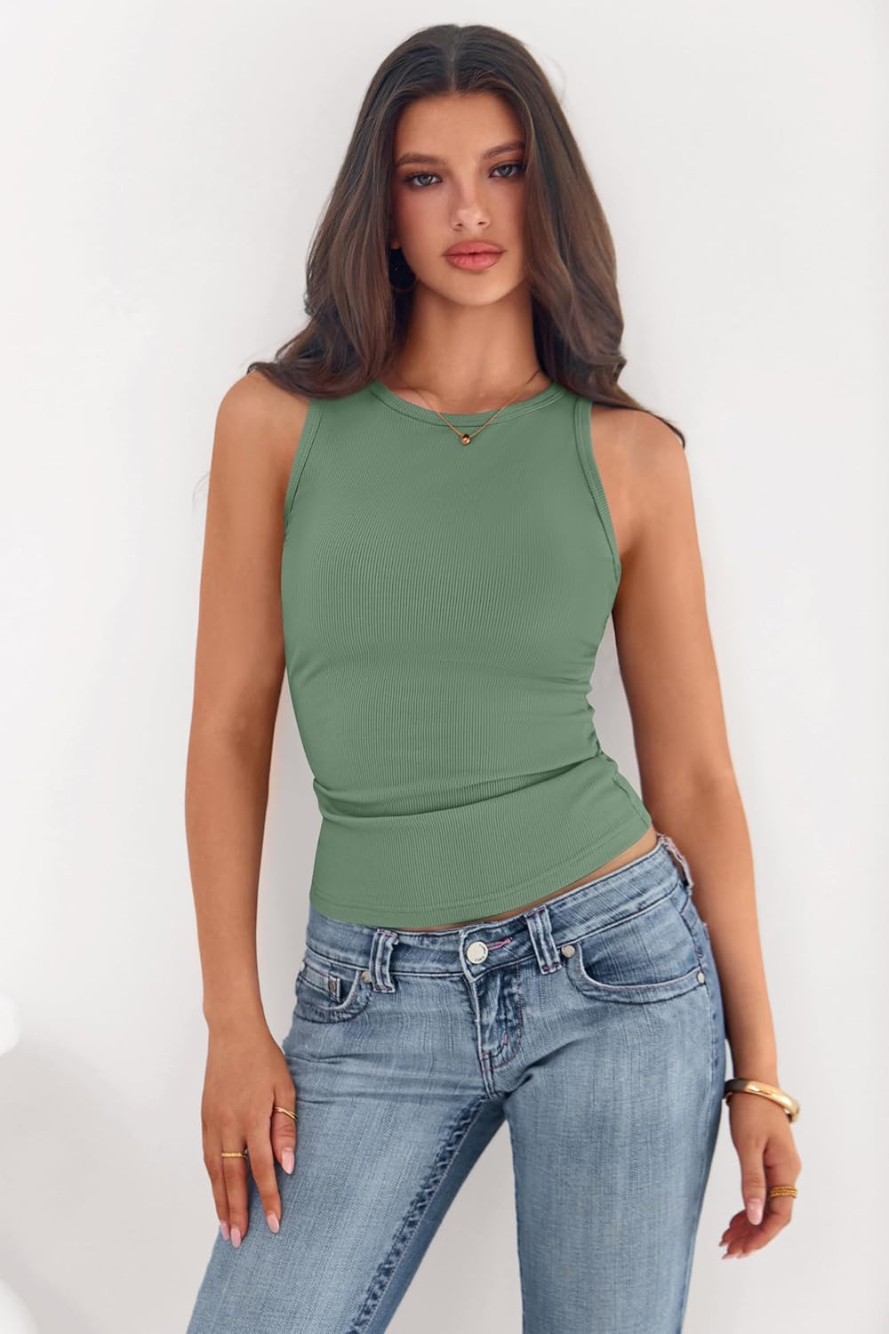 PRETTYGARDEN Womens Summer High Neck Ribbed Tank Tops Casual Basic Sleeveless Slim Fitted Racerback Workout T Shirts - Image 2