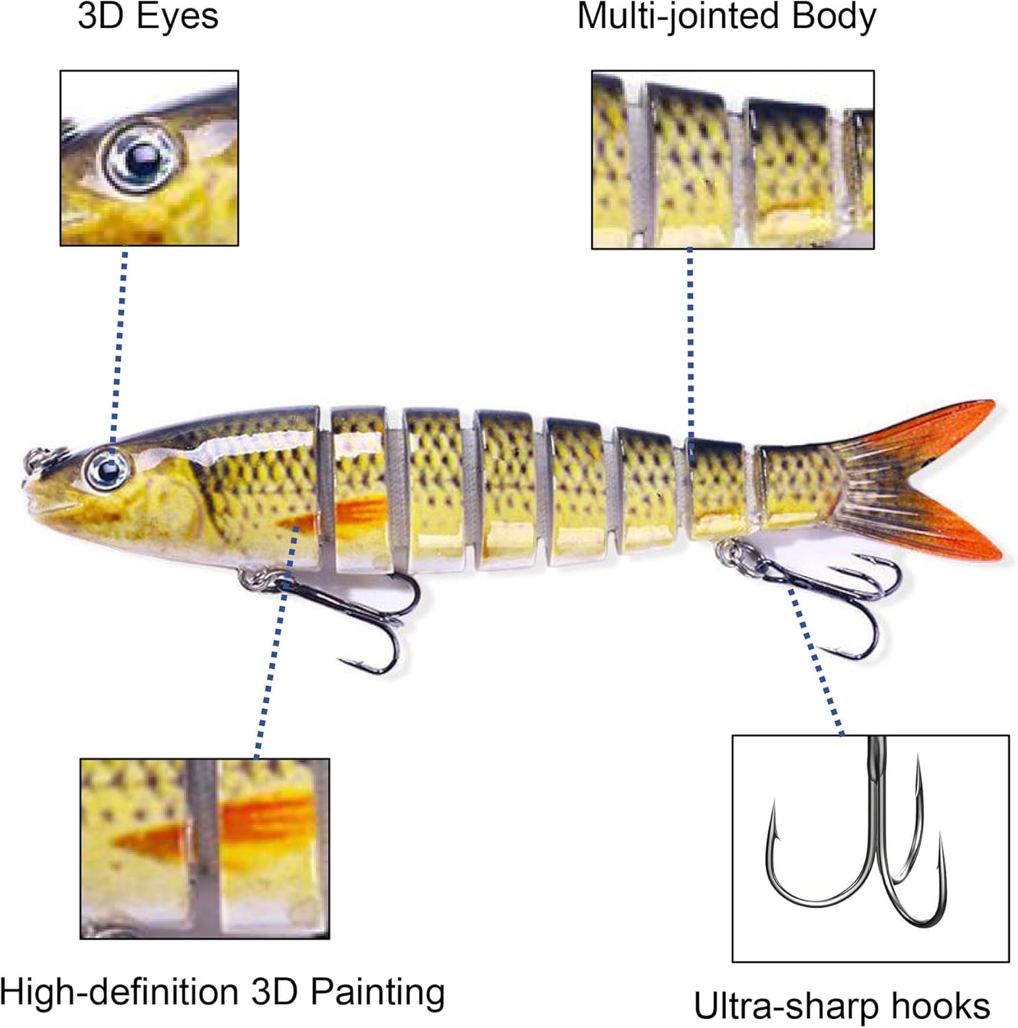 Topwater Swimbait Lures for Bass, Trout, Crappie, Pike, Walleye - Lifelike Action Freshwater Saltwater Artificial Fishing Bait with Storage Box - Image 3