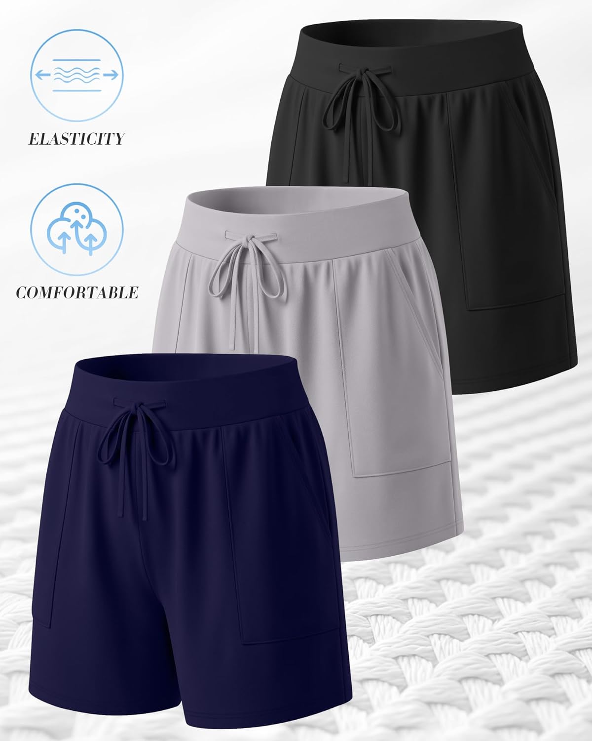 3 Pack Women's Plus Size Shorts, Drawstring Sweat Shorts Loose Lounge Running Athletic Shorts with Pockets - Image 3