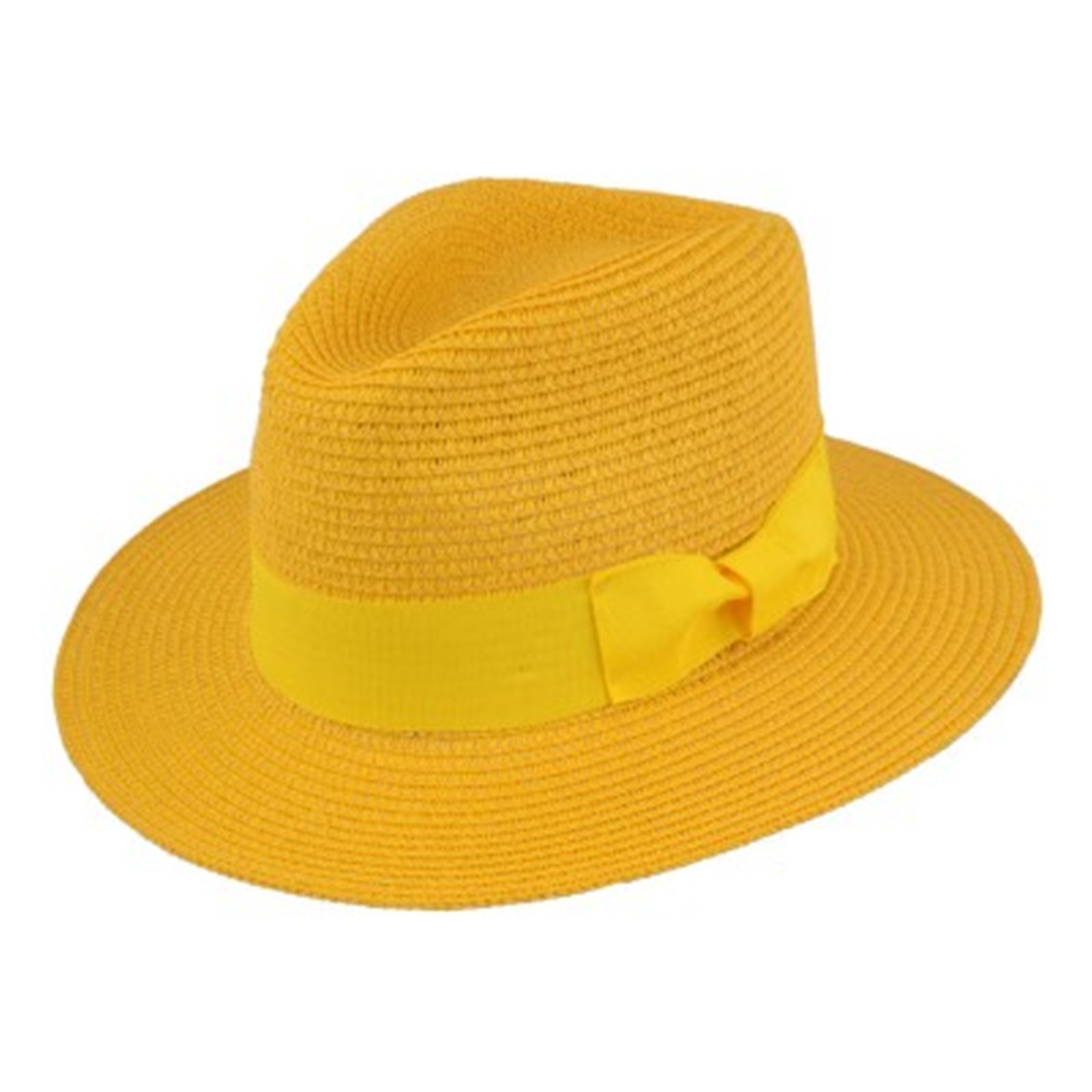 MAZ Unisex Paper Straw Crushable Foldable Summer Panama Fedora HAT with Band and Adjustable Sweatband in 8 Colours (XLarge, Yellow)