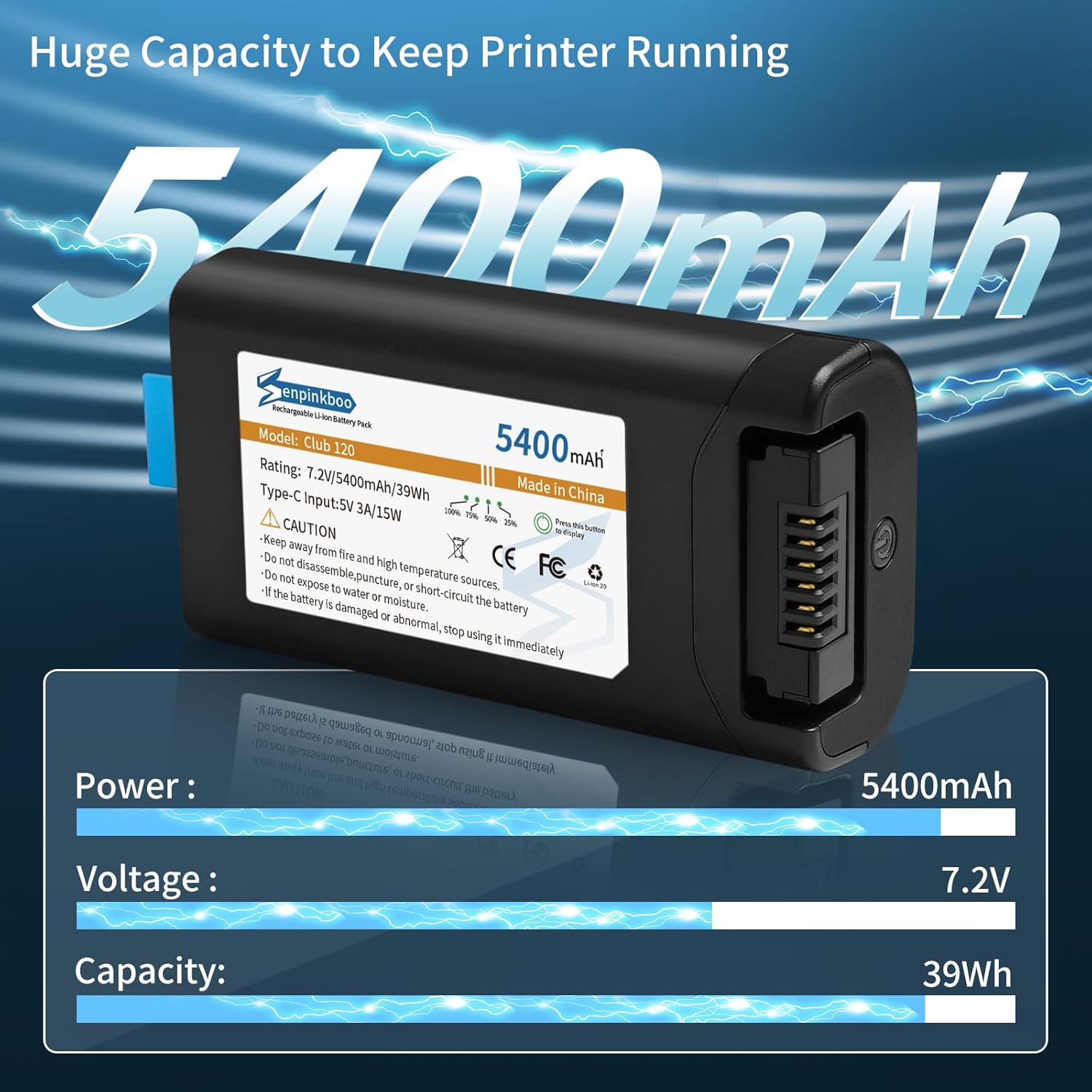 for JBL Partybox 120 Battery: 5400mAh for JBL Battery 200 - for PartyBox Club 120 Portable Speaker Replacement 7.2V