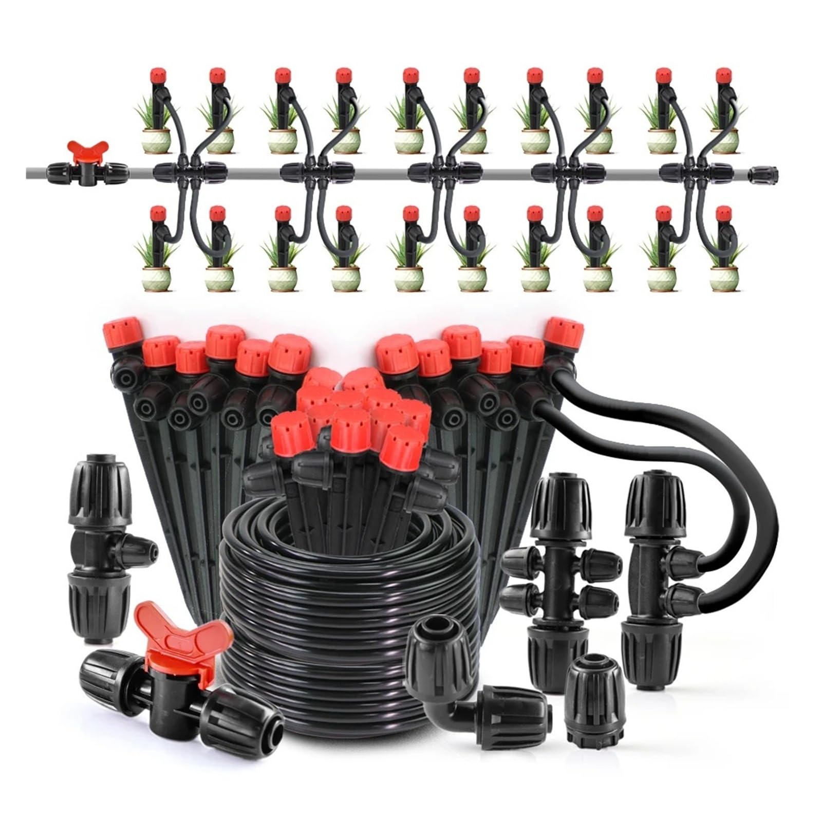 Connettore con bloccaggio da 16 mm for tubo da 4/7 mm Irrigatori con picchetto da 13 cm Kit di irrigazione a goccia for tubo da 1/2 "Ugelli a 8 fori Sistema di irrigazione del giardino(F-1-Way-5M)