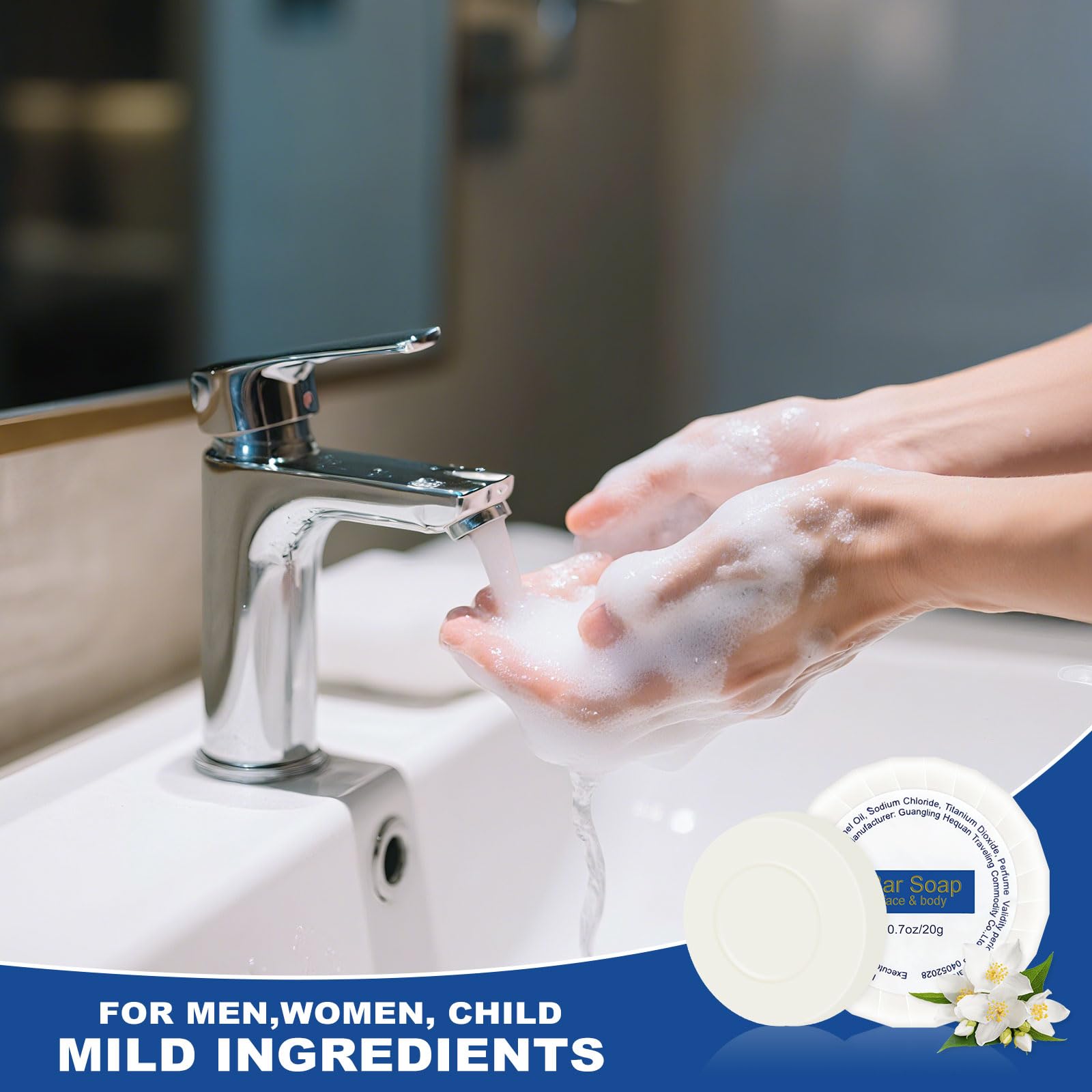 Mini-Seifenriegel, einzeln verpackt, rund, 20 ml, Reiseseife, kleine Hotelseifen, Toilettenartikel für Hotel, Badezimmer, Camping, Wohnmobil (50)