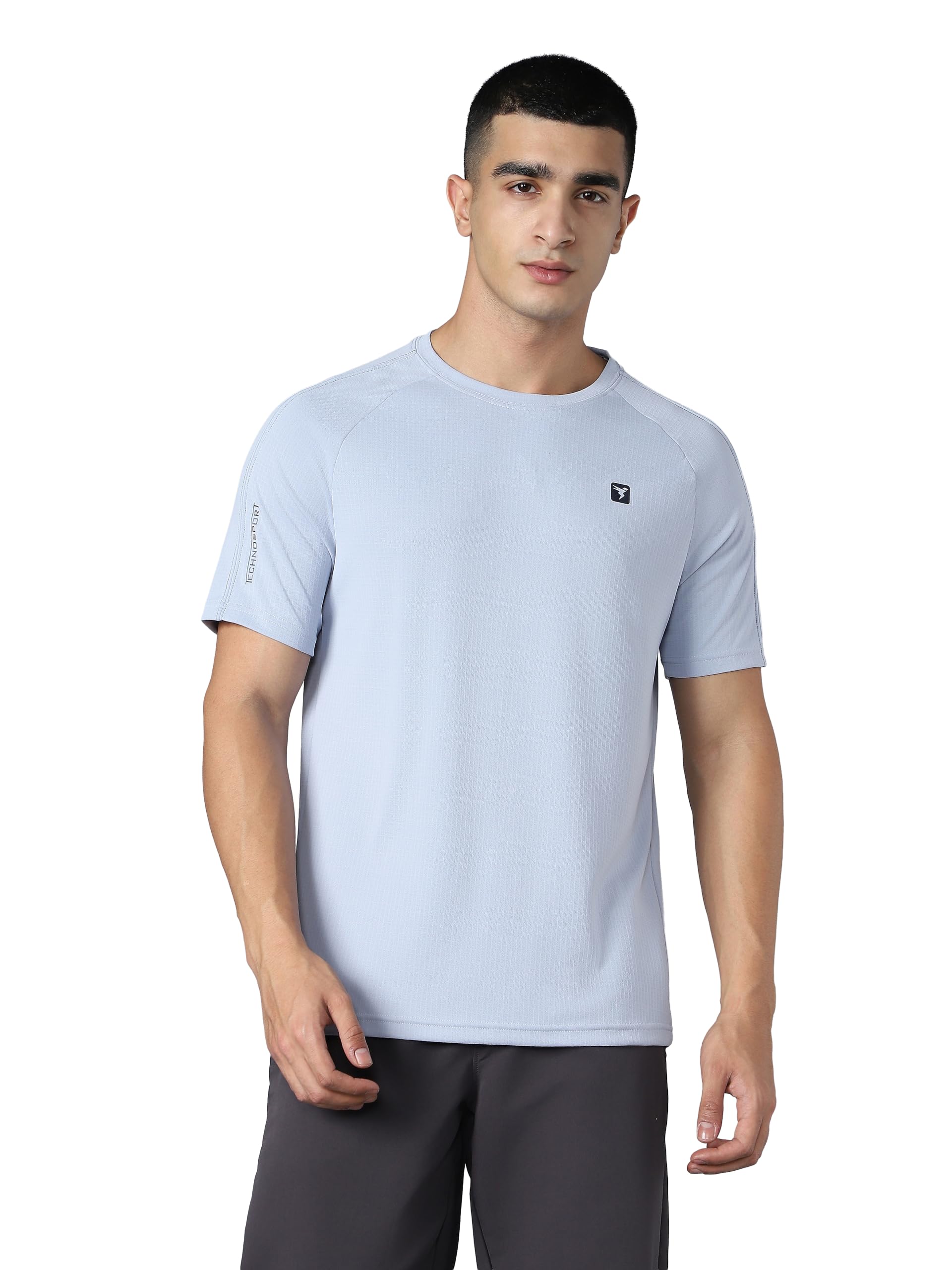Men Gym T Shirt Regular Fit Round Neck TECHNOCOOL+ Sweat Wicking Polyester Raglan Sleeve Tshirt for Men Workout Quick Dry UPF50+ Anti Microbial-image-17